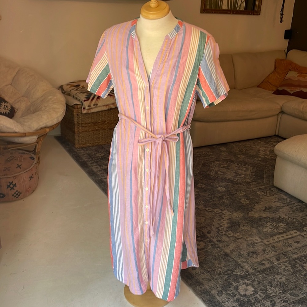 Gap multicolored linen/cotton belted shirtdress 16